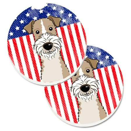 

American Flag & Wire Haired Fox Terrier Set of 2 Cup Holder Car Coaster