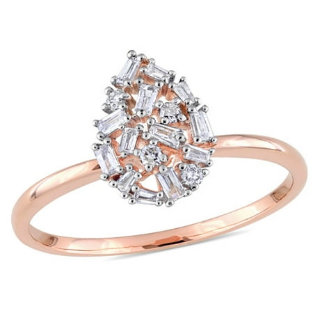Miabella 1/5 Carat T.W. Baguette-Cut Diamond 14kt Rose Gold Teardrop Ring