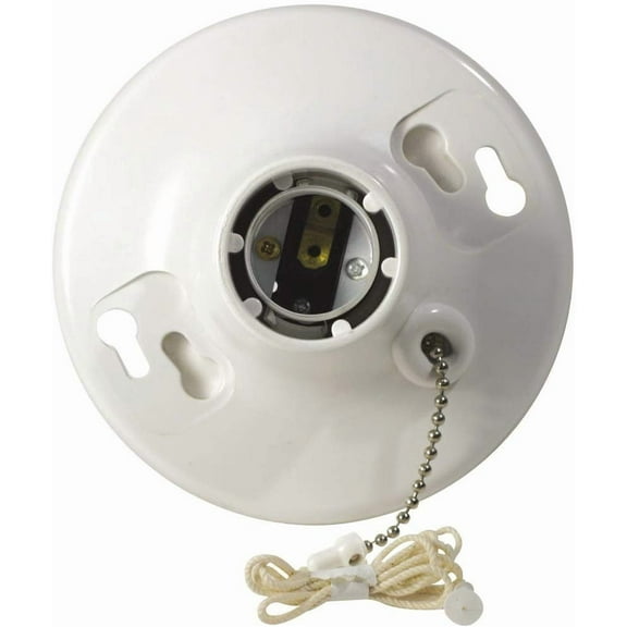 Leviton R50-08827-CW4 1-Piece Top Wired Lamp Holder with Pull Chain, 660 W, Incandescent/Fluorescent/CFL, Medium