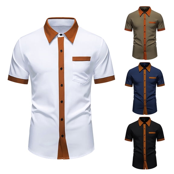 FRSASU Men's Short Sleeve Button Down Shirts Plaid Collar Casual Dress Shirt Lightweight Untucked Beach Tops White