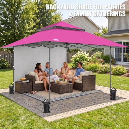 EAGLE PEAK 13x13 Pop up Outdoor Canopy Tent Instant Folding Shelter with One Privacy Curtain,Light Pink
