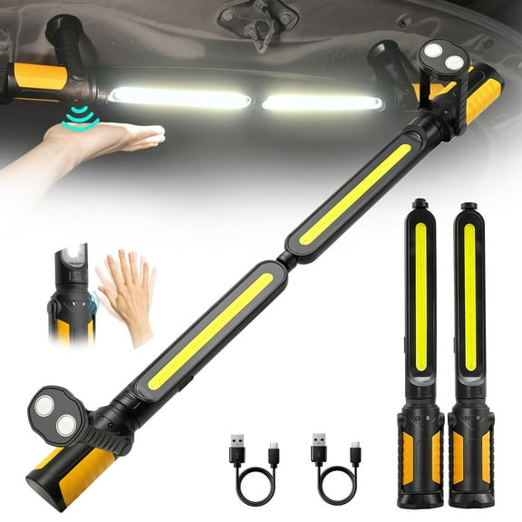 SideKing Rechargeable Magnetic Work Light, Sensor Single or Dual Use LED Underhood Light, Portable Cordless Drop Jobsite Light for Car Repair, Inspection, Workshop Garage, Emergency (2 Pack)