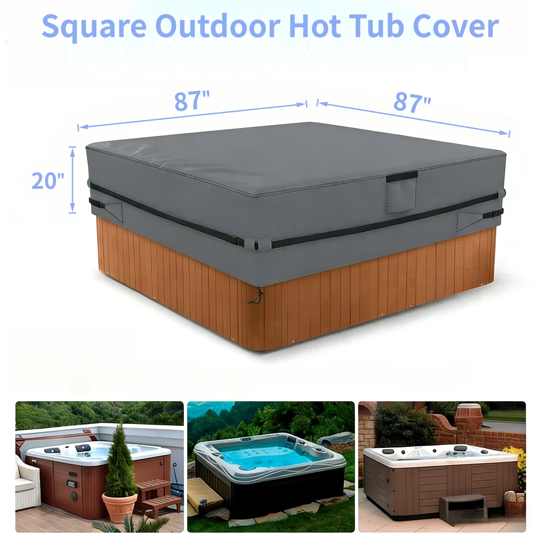 Square Hot Tub Cover Waterproof, Heavy Duty Insulated Outdoor SPA Cover with Windproof Lock & Handles for Energy Saving, 87"x87"
