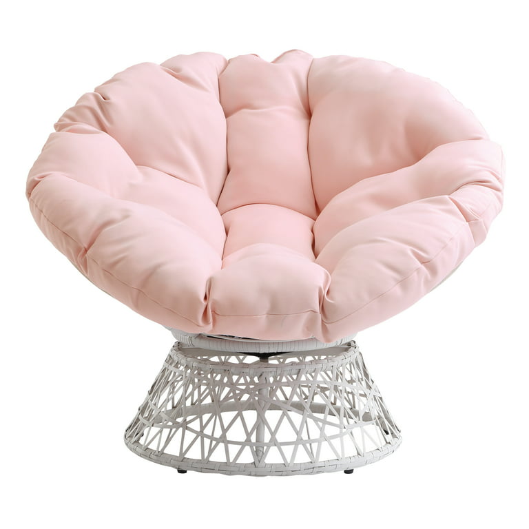 OSP Home Furnishings Papasan Chair with Pink Round Pillow Cushion