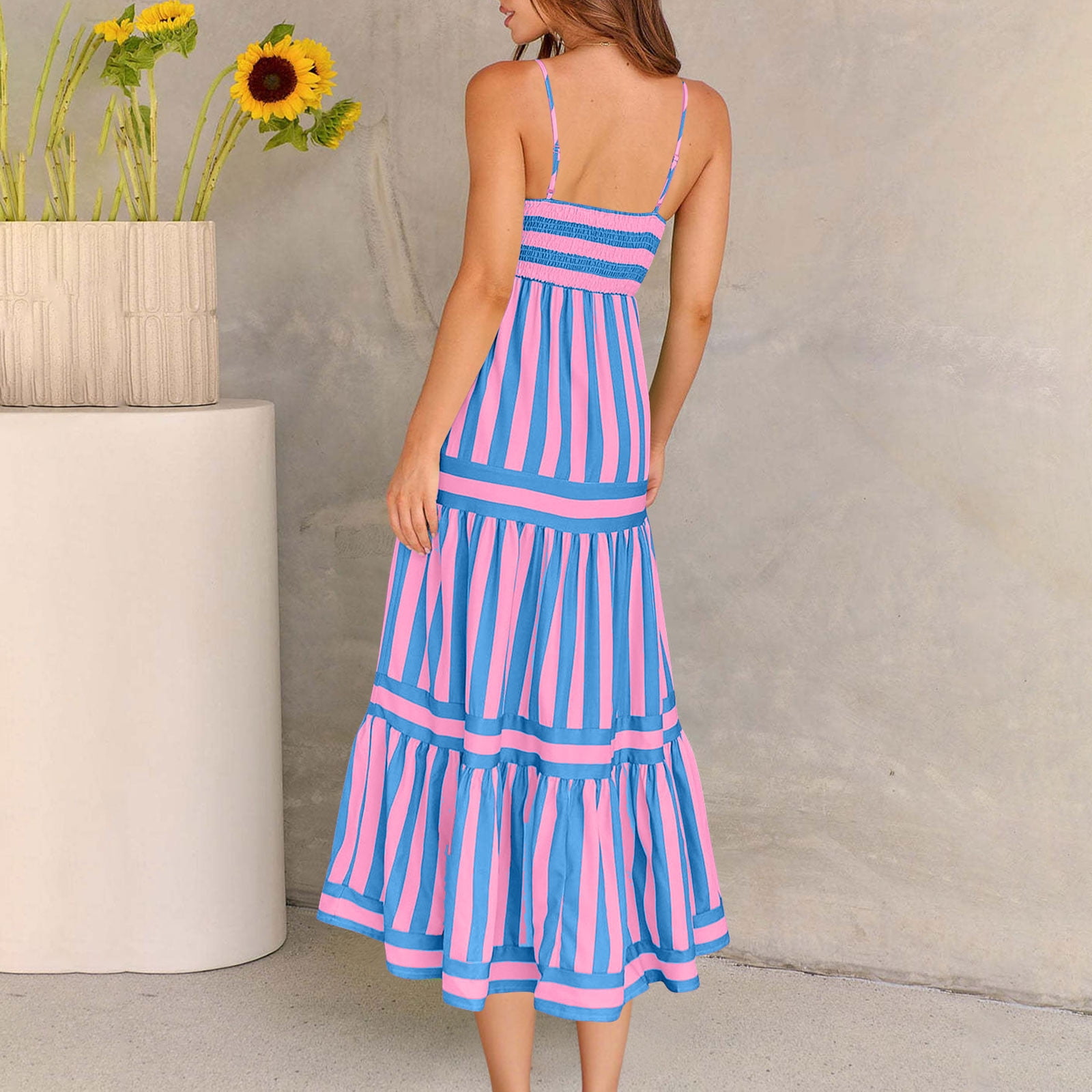 blue and pink striped maxi dress Tell Me You Love Me Short Sleeve Striped Maxi Dress