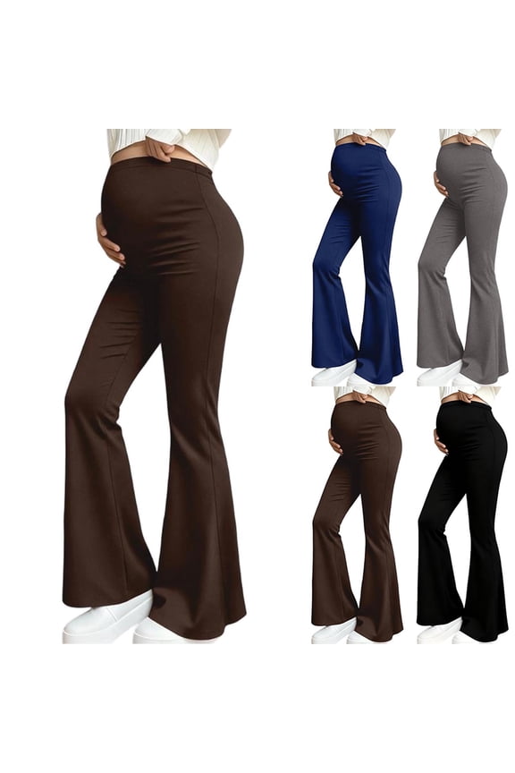 Maternity Flared Leggings with Pocket Over The Belly Buttery Soft Pregnancy Yoga Pants for Workout