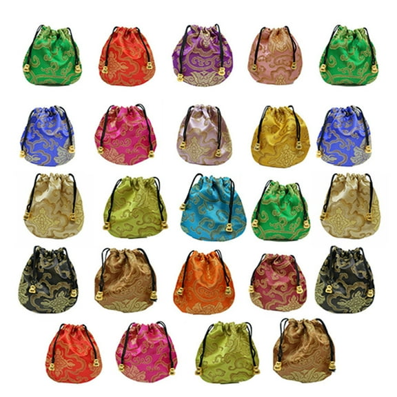 ROCKROK 24PCS Silk Brocade Jewelry Pouches Bag Small Coin Purse Chinese Brocade Bag