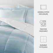 Noble Linens Ocean Waves White / Coastal Blue Reversible Down Alternative Comforter Set