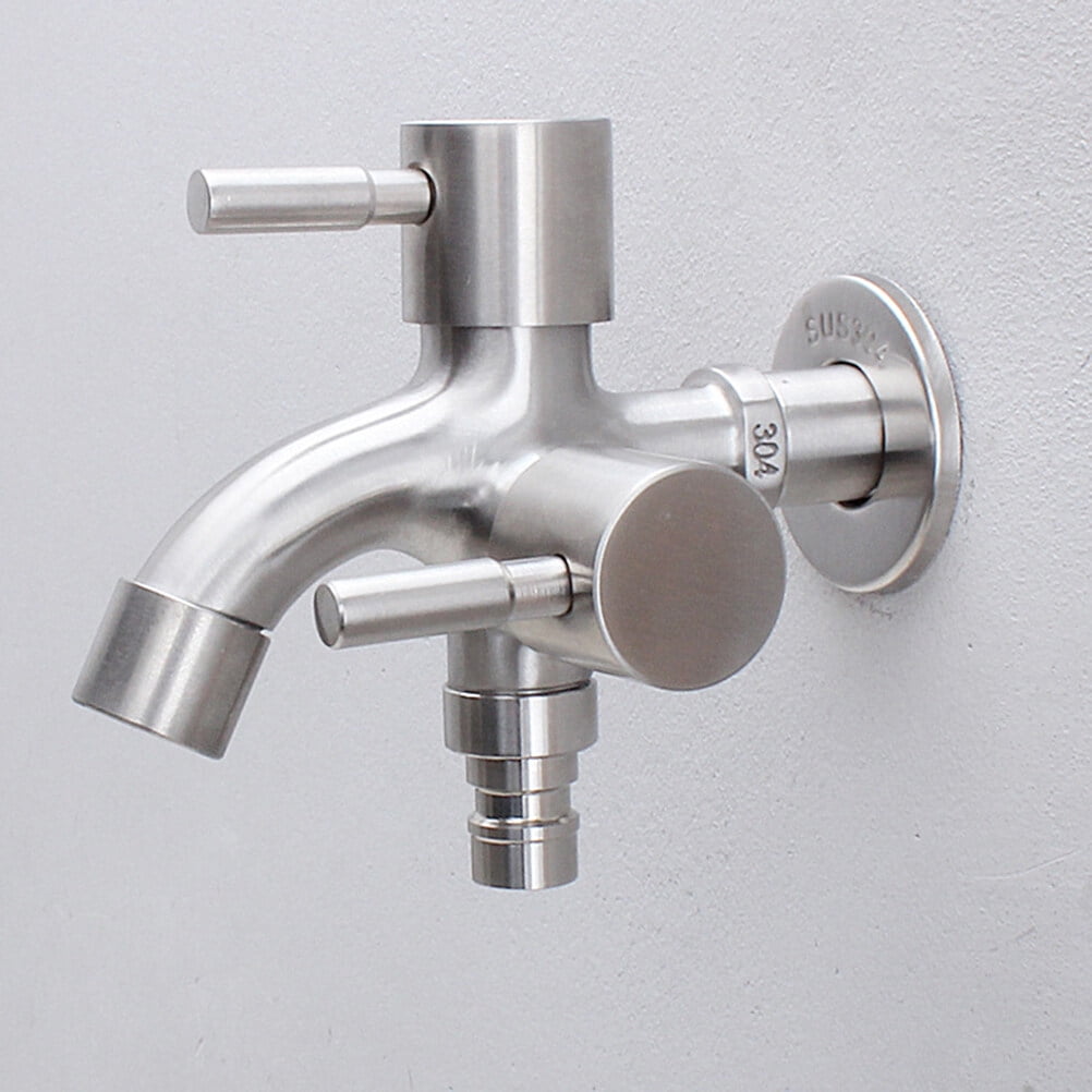Raccord Double Robinet En Laiton Nickelé - 3 X 5 X 2 Cm, Avec Régulateur, Argenté - 2