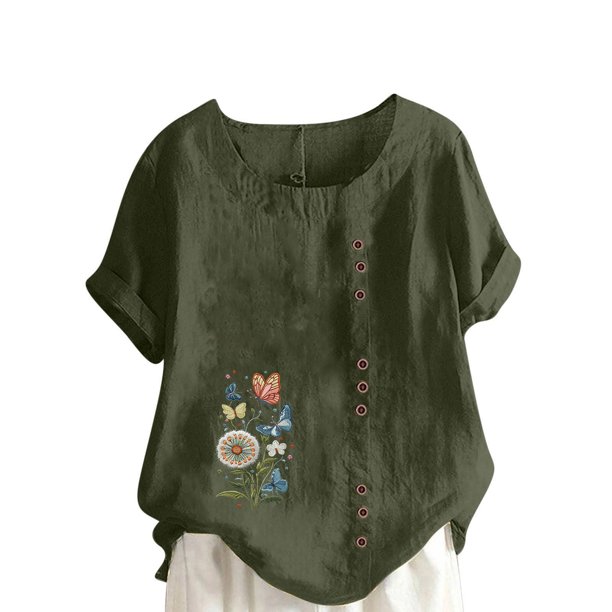 Túnica de Manga Corta Tops para las Mujeres Océano Pescado Impreso Blusa, Ropa Casual Ver Botón Arriba Camiseta