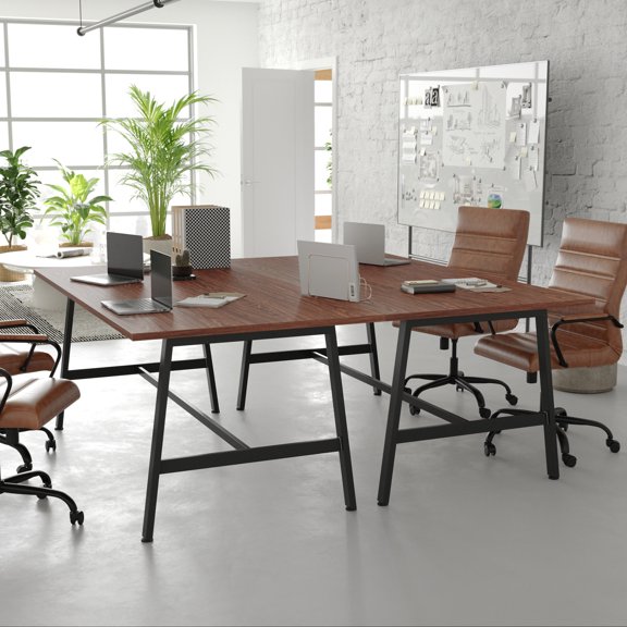 BizChair Commercial 72x36 Conference Table with 1" Thick Double Sided Laminate Table Top with PVC Edging and Heavy Duty A-Frame Steel Base, Walnut