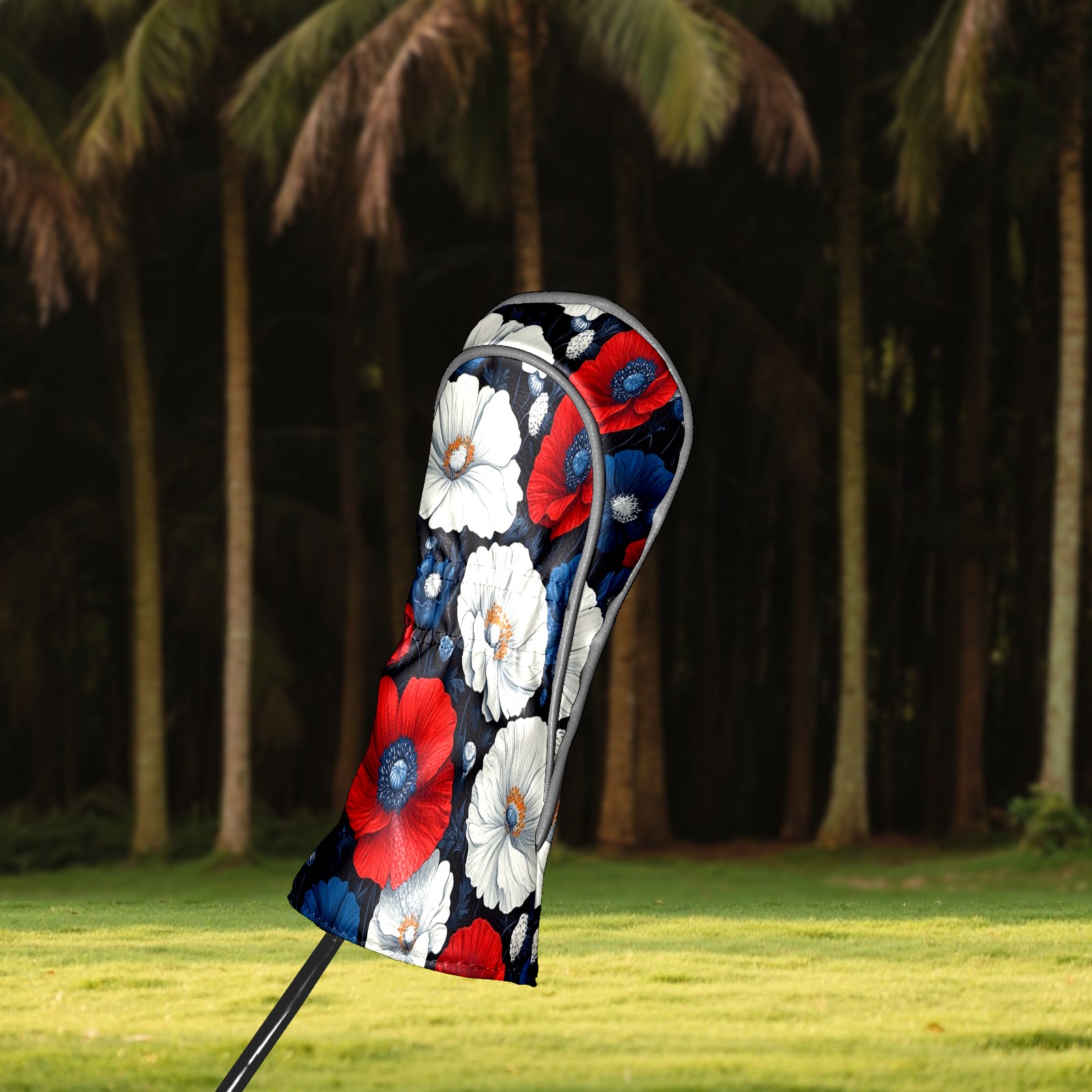 Golf Club Covers PU Leather Waterproof Head Covers for Fairway Woods Hybrids Red White Poppy Flowers Unisex Fits Most Brands