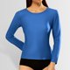 thumbnail image 2 of Camiseta informal de mujer con cuello redondo, manga larga y ribete acanalado - Corte ajustado - Poliéster - Para el día a día/ropa de estar por casa - S-XXL, 2 of 6