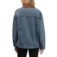 thumbnail image 3 of Abrigo de mujer INSPIRE CHIC de mezclilla con cuello de pana, mangas largas, botón frontal, chaqueta western, chaquetas de jean L azul retro, 3 of 6