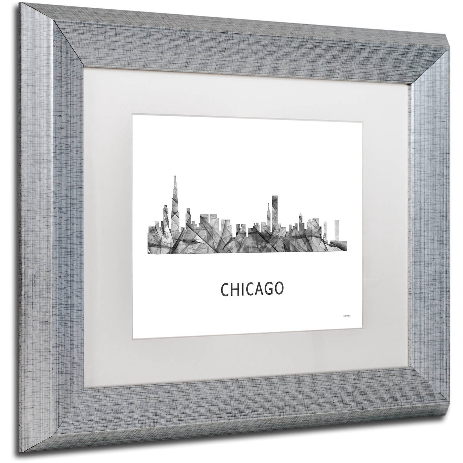 Trademark Fine Art 'Chicago Illinois Skyline WB-BW' Canvas Art by Marlene Watson, White Matte, Silver Frame