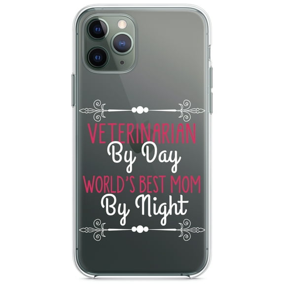 DistinctInk Clear Shockproof Hybrid Case for iPhone 11 Pro MAX (6.5" Screen) - TPU Bumper Acrylic Back Tempered Glass Screen Protector - Vet By Day, Best Mom By Night