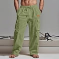thumbnail image 2 of YLSDY Fashion Men Summer Cotton Linen Pants Splicing Hip Hop Pants Elastic Waist Drawstring Wide Leg Yoga Beach Trousers Army Green XXXL, 2 of 6