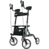 Zler Armrest Walker, Tall Walker with 10” Front Wheels, Stand Up Folding Rollator Walker Back Erect Rolling Mobility Walking Aid with Backrest and Padded Armrests for Elderly, Seniors and Adults, Gray