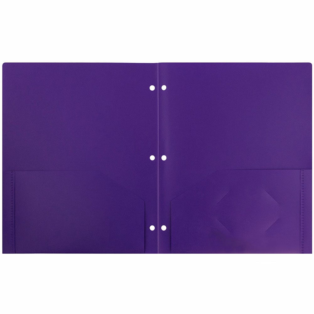 JAM Paper Heavy Duty Plastic 3 Hole Punch Pocket Folders, Extra Tough, Purple, Bulk 144/Box