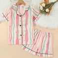 thumbnail image 2 of Bainana Girls 2 Pieces Sleep Outfit Set Cartoon Print Short Sleeve Button Down Shirts And Shorts Set Soft Leisure Toddler Girls Holiday School Daily Loungewear Size 2-3 Years Pink, 2 of 8