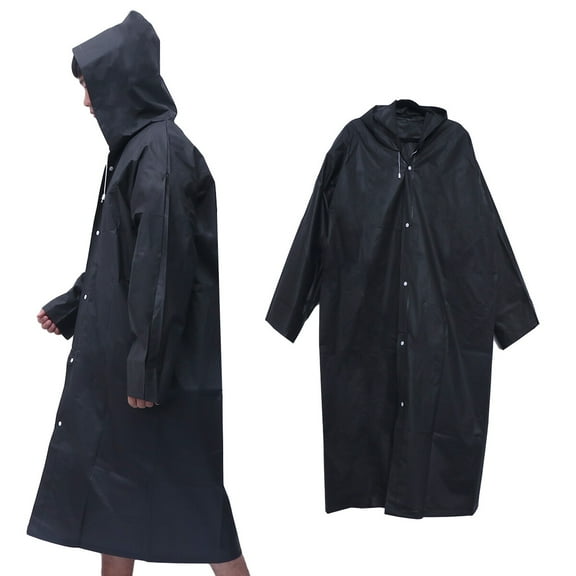 LEORX Black Hooded Rain Poncho with Tear Resistant Eva Material for Hiking