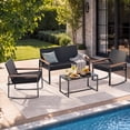 thumbnail image 6 of 4-Piece All-Weather steel Patio Conversation Set - Thick Cushioned Outdoor Sofa with Tempered Glass Coffee Table, Waterproof Backyard/Porch/Balcony/Poolside Furniture Dark Grey, 6 of 10