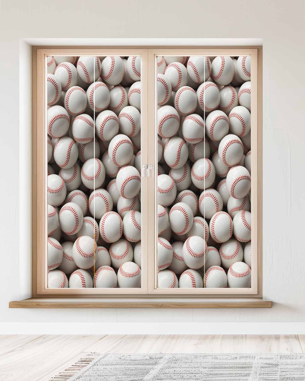 Baseball Window Privacy Film Stained Glass Window Film Decorative Windows Cover Static Windows Cling for Glass Door White Red Art Sport Stickers for Bathroom 23.6"x59"
