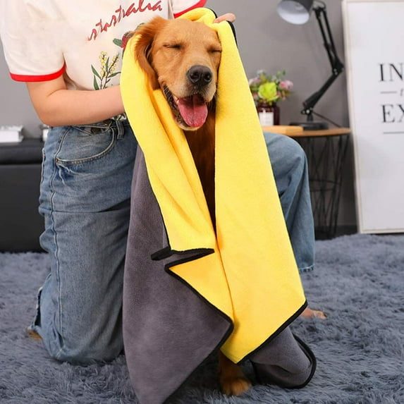 Dog Bath Towel - Super Absorbent Microfiber Dog Towel for Small Medium Large Dogs and Cats, Yellow & Grey