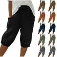 thumbnail image 2 of Qingpeng Womens Drawstring Elastic Waisted Capri Jogger Pants Baggy Fit Cropped Harem Pants with Pockets for Casual Wear, 2 of 6