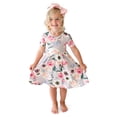 thumbnail image 1 of Vestido elegante de manga corta con estampado de cacahuete, gris francés, de 5 a 6 años, 1 of 3