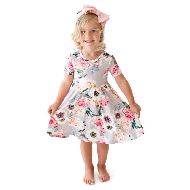 Vestido elegante de manga corta con estampado de cacahuete, gris francés, de 5 a 6 años