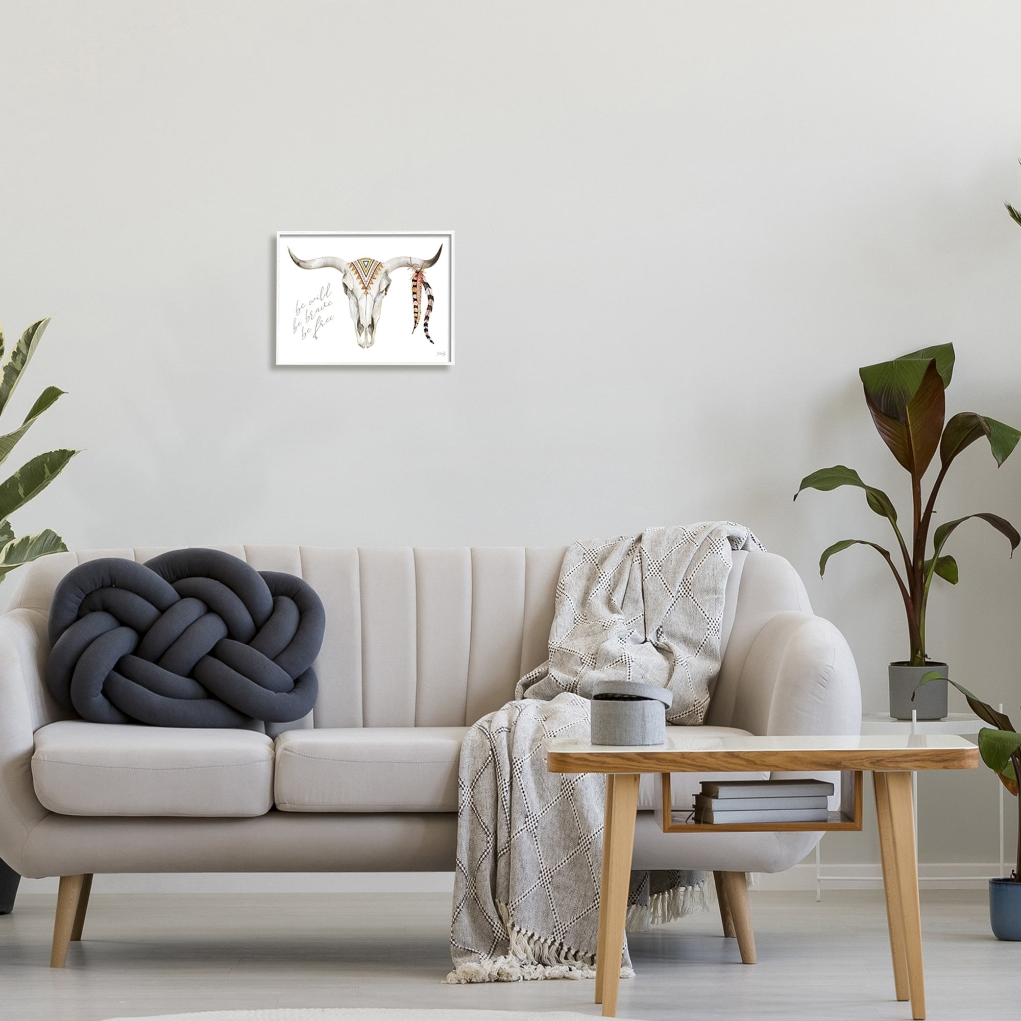 Stupell Industries Be Wild Longhorn Boho Bull Geometric Feather Patterns,14 x 11, Design by Marla Rae