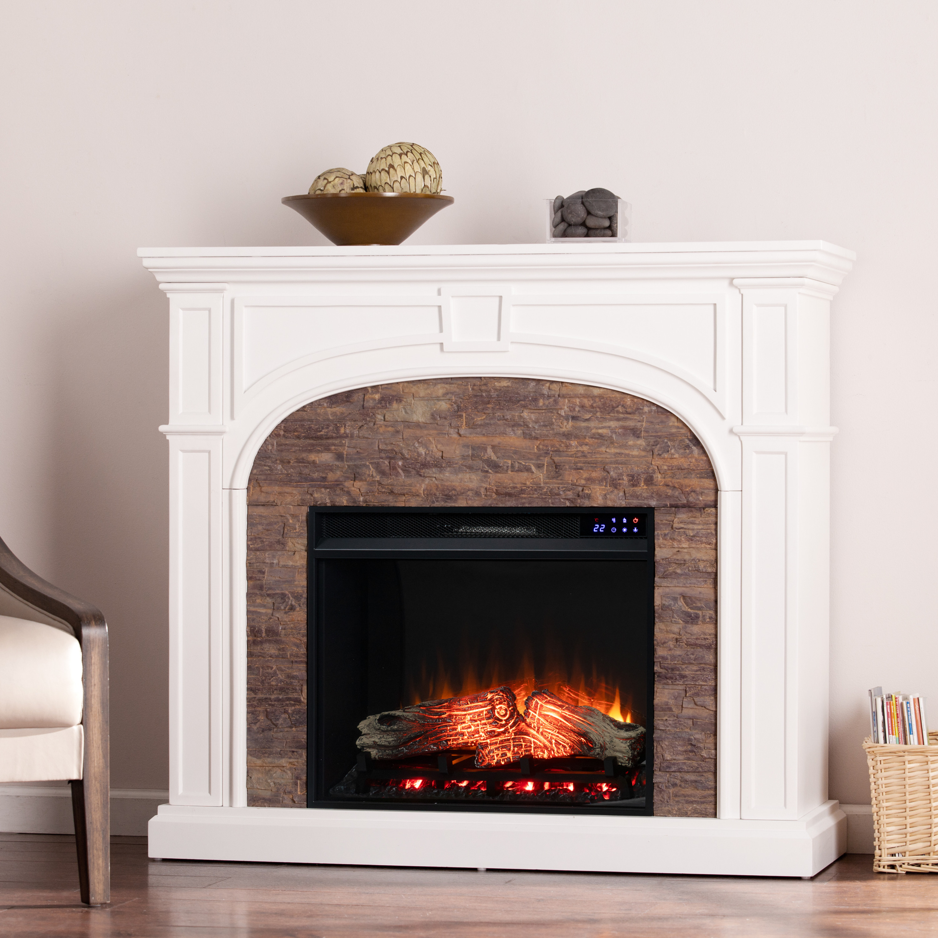 SEI Furniture Tanaya Touch Screen Electric Fireplace with Faux Stone 45.75  x 40.75 Freestanding Indoor Electric Fireplaces - Walmart.com