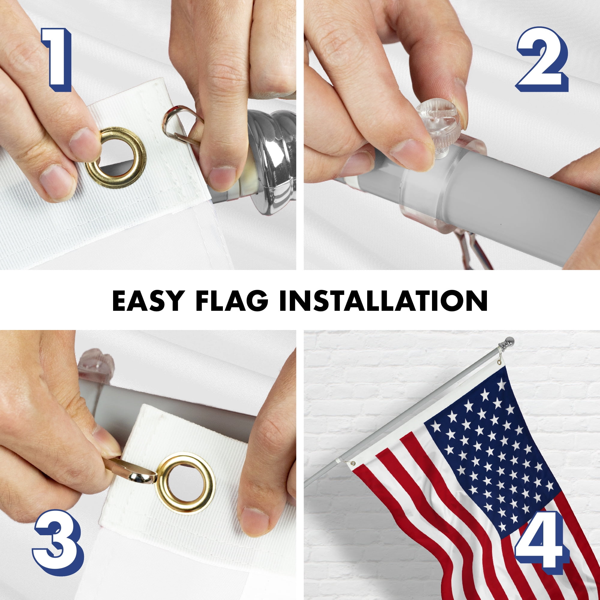 G128 - 6 Feet Tangle Free Spinning Flagpole (Silver) American USA Brass Grommets Printed 3x5 ft (Flag Included) Aluminum Flag Pole