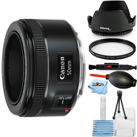 Canon EF 50mm f/1.8 STM Lens 0570C002 - Essential Bundle Includes: Tulip Hood Lens  UV Filter  Cleaning Pen  Blower  Microfiber Cloth and Cleaning Kit