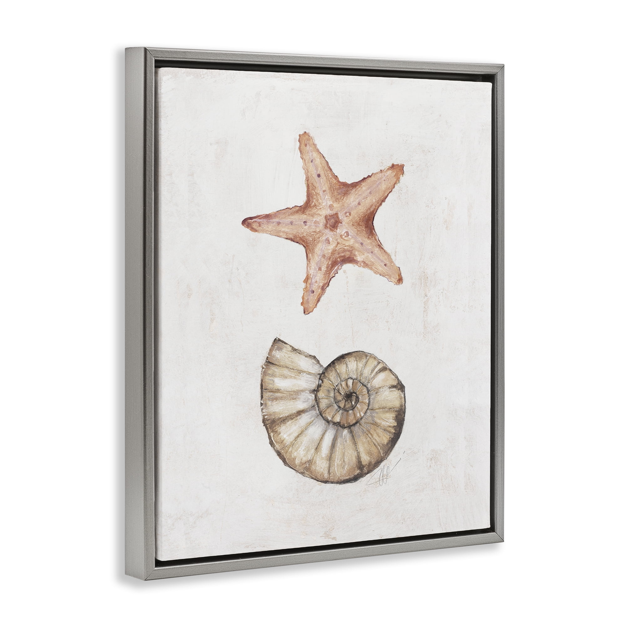 Stupell Industries Subtle Sea Life Nautical & Beach Painting Gray Floater Framed Canvas Art Print Wall Art, 17 x 21