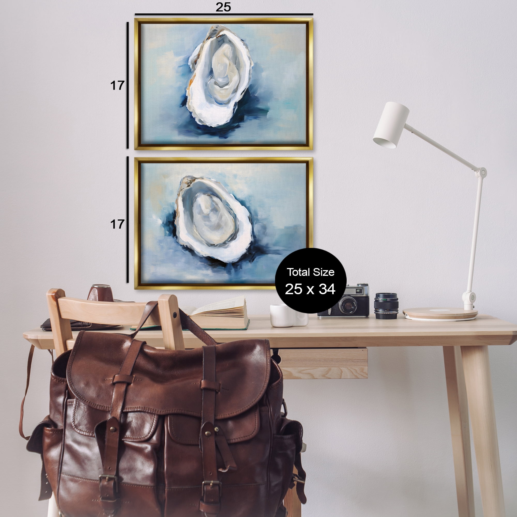 Stupell Industries Open Oyster Mollusk Shells Nautical & Beach Painting Gold Floater Framed Canvas Art Print Wall Art, 25 x 17, Set of 2