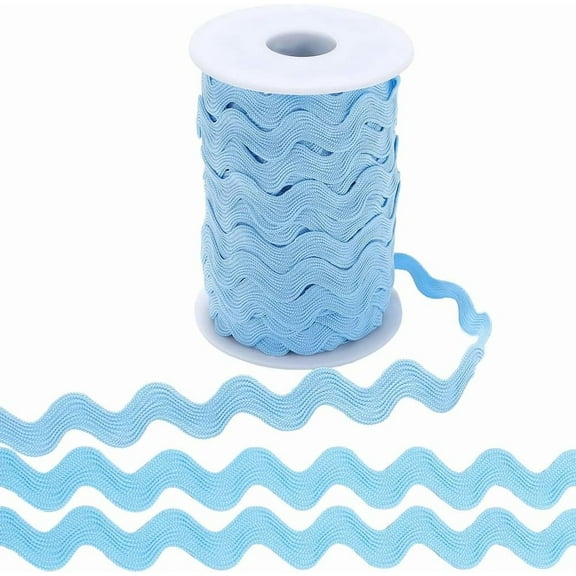 25 Yards 10mm Rick Rack Trim Wavy Bending Ribbon Light Sky Blue RIC Rac Fringe Trim Zig Zag Edging Trimming Wave Polyester Webbing Ribbons for DIY Sewing Crafts Gift Wrapping Bow Making
