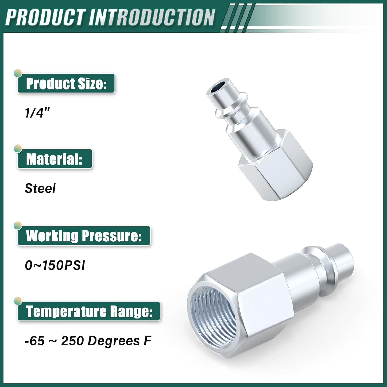 MKEUDQ-10PCS Industrial Air Plug 1/4" NPT Female Plug, Pneumatic Plugs 300PSI, Industrial Type Quick Connect Plugs, Air Compressor Hose Fitting