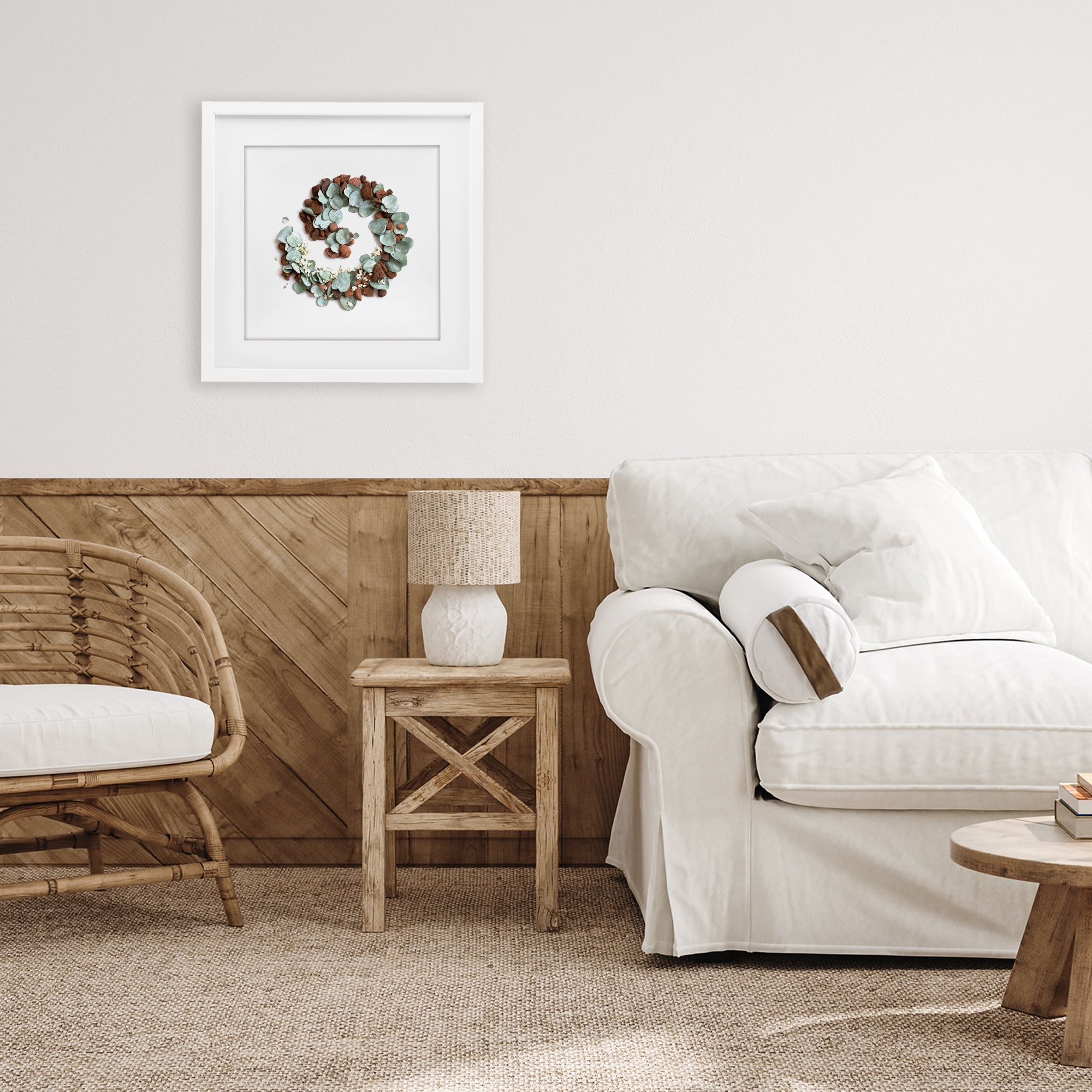 Stupell Industries Eucalyptus & Pebbles Spiral White Framed Print Under Glass, design by Beth Adoette