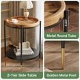 thumbnail image 3 of Finmind 2-Tier Round Side Table Set of 2, 15.8 Inch End Table with Solid Wood and Metal, Industrial Nightstand for Small Spaces, Living Room, Bedroom, Rustic Brown, 3 of 7