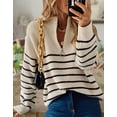 thumbnail image 2 of Sweaters for Women Zipper Neck Womens Pullover Knitted Sweaters Stripe Print Winter Sweaters Tops Alsol Lamesa, 2 of 6