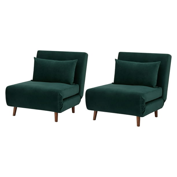 GIA Design Group Velvet Green TriFold Sofa Bed with Wood Legs,Futon