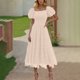 thumbnail image 5 of Vestido de Manga Larga Maxi para las Mujeres Caída Sólido Plisado, Sexy Manga Corta Elástica Cintura Boho Bolsillos, 5 of 9