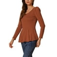 thumbnail image 4 of Allegra K Chemise Décontractée à Manches Longues Col Rond Peplum pour Femmes TG Marron, 4 of 6