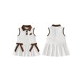 thumbnail image 2 of RUINIXCW Toddler Baby Girl Football Dress Outfit Infant Girl Summer Fall Tank Dress Rubby Embroidery Sleeveless Turn Down Collar Dot Ruffled Dress, 2 of 10