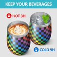 thumbnail image 4 of 12oz Stemless Wine Tumblers Colorful Rainbow Checkered Pattern Vacuum Insulated Stainless Steel Travel Tumbler Cups Mug with Lid and Straw for Champaign,Cocktail,Beer with Cleaning Brush, 4 of 5