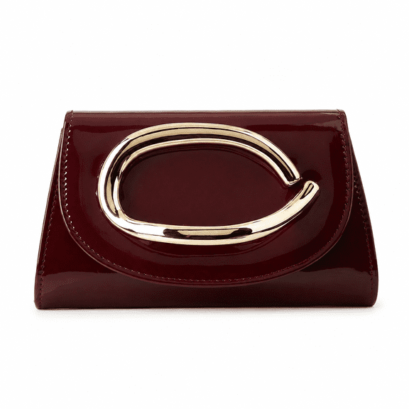 REMANLAND Women's Patent Evening Clutch Purse with Sculptural Oval Handle, Burgundy