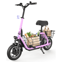 MIHOVER 550W Electric Scooter with Seat for Adult, 12 inch Commuter Electric Scooter with Dual Shock Absorbers and Double Baskets-Up to 25 Miles 18.6MPH-Pink