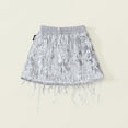 thumbnail image 5 of LNWUY Sequin Fringe Skirt Sparkly Tassel Sequin Party Skirts Belly Dance Hip Scarf Skirt for Women Girls Silver 140, 5 of 9